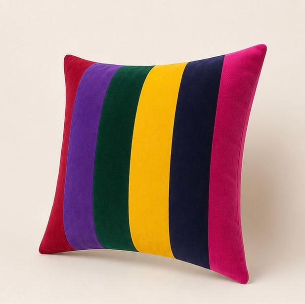 Multi colour velvet cushion cover pattern detail cotton
