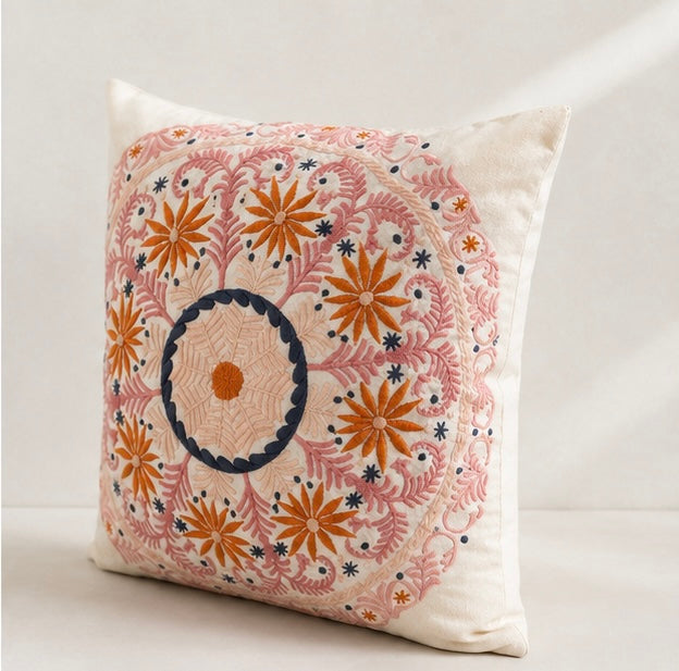 Hand embroidered cushion cover I cotton 18x18 Garud Living