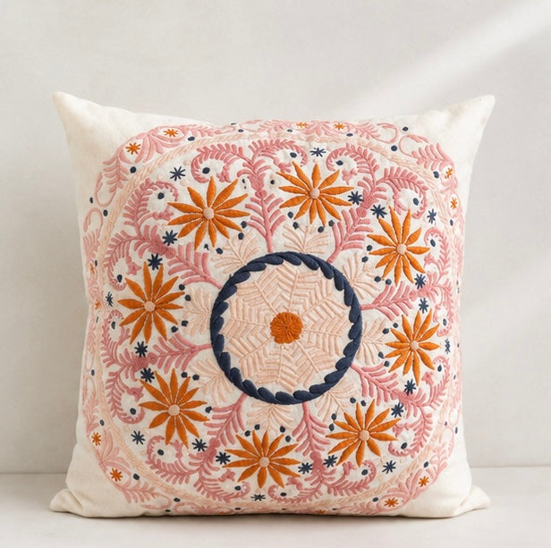 Hand embroidered cotton cushion cover stitch detail export quality