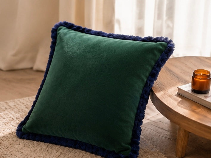 Emerald green velvet cushion cover smooth pile export quality