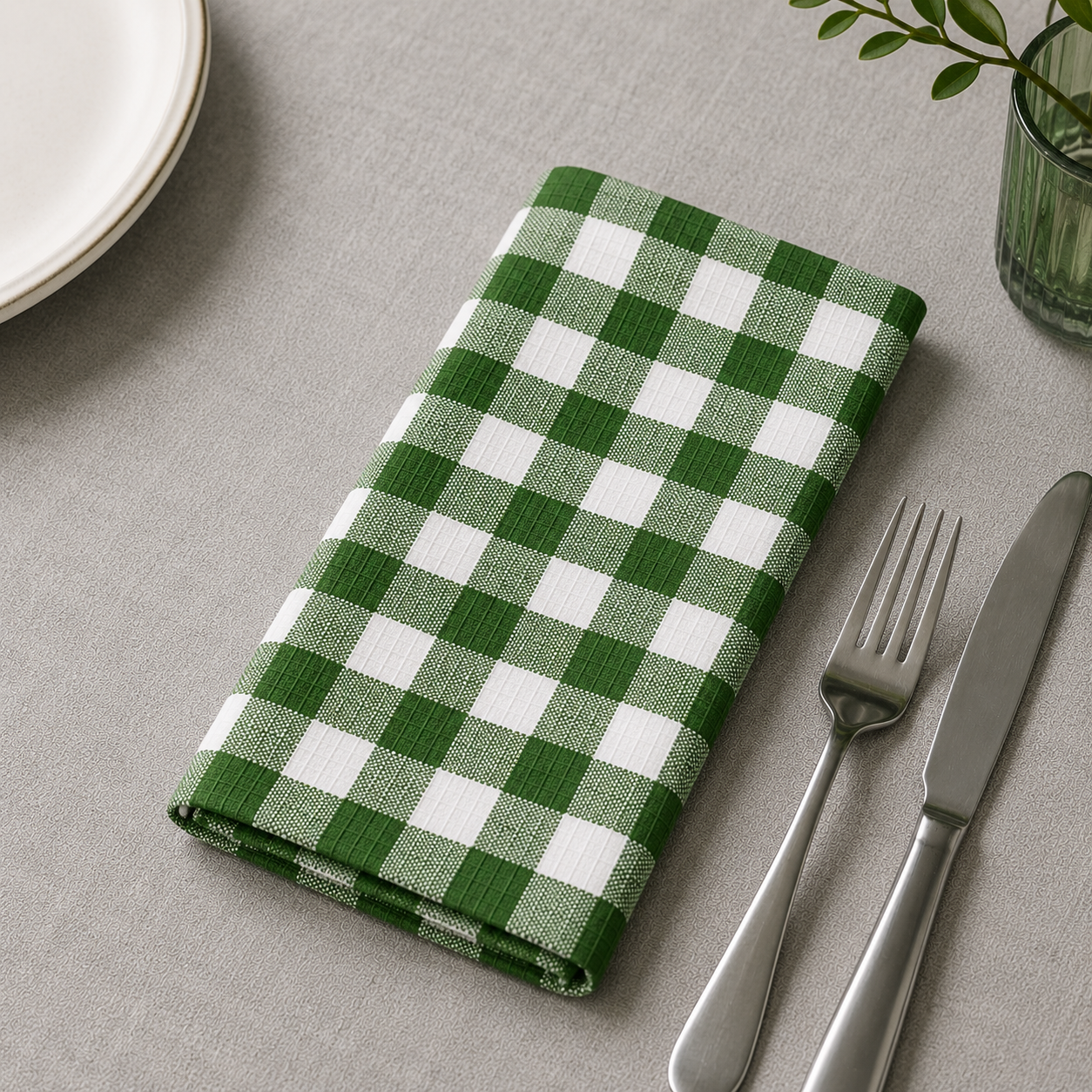 Heritage Gingham Cotton Napkins – Set of 4 (Green)