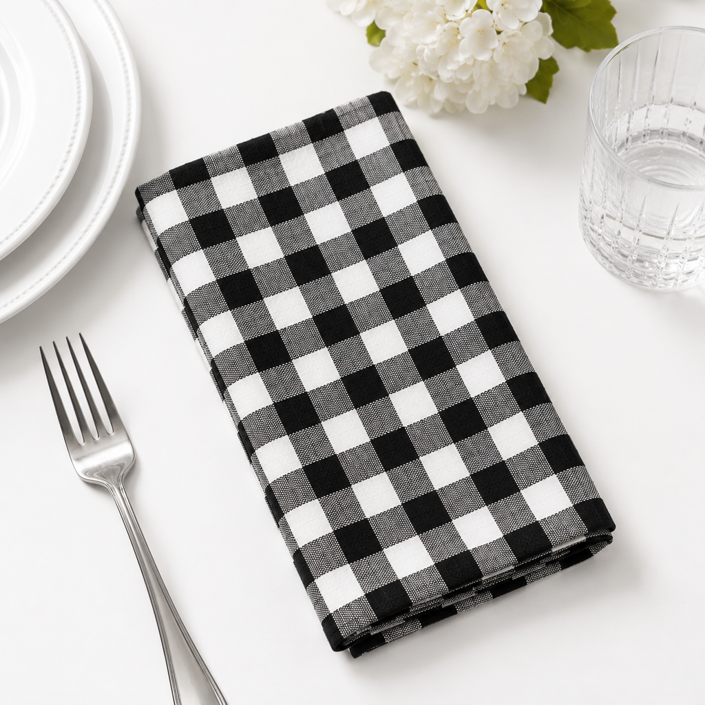 Heritage Gingham Cotton Napkins – Set of 4 (Black)