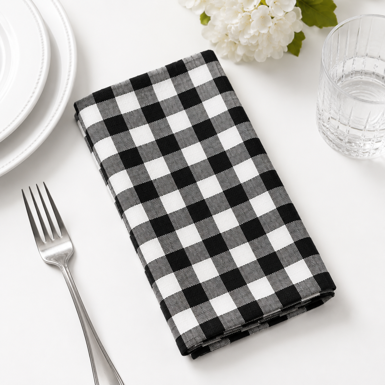 Heritage Gingham Cotton Napkins – Set of 4 (Black)