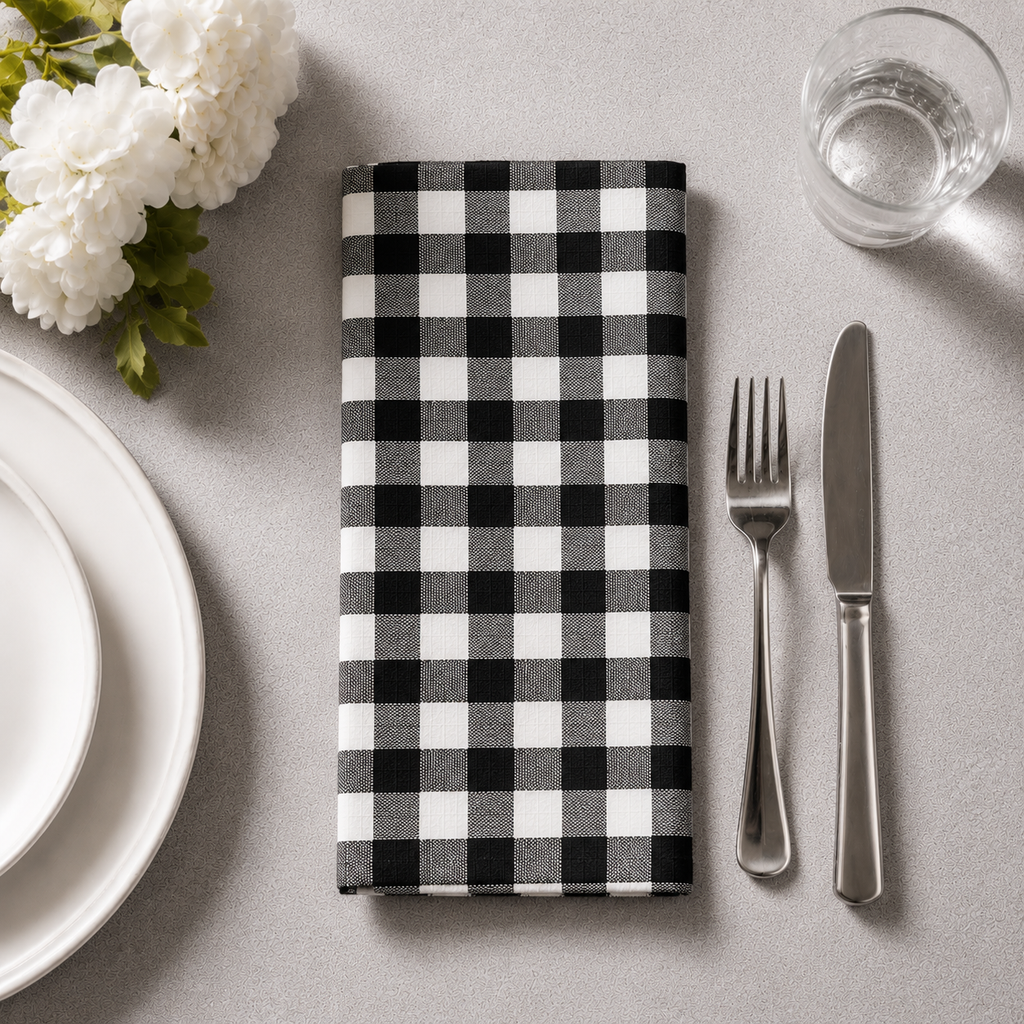 Heritage Gingham Cotton Napkins – Set of 4 (Black)