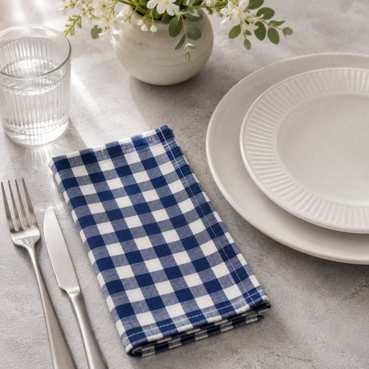 Heritage Gingham Cotton Napkins – Set of 4 (Blue)