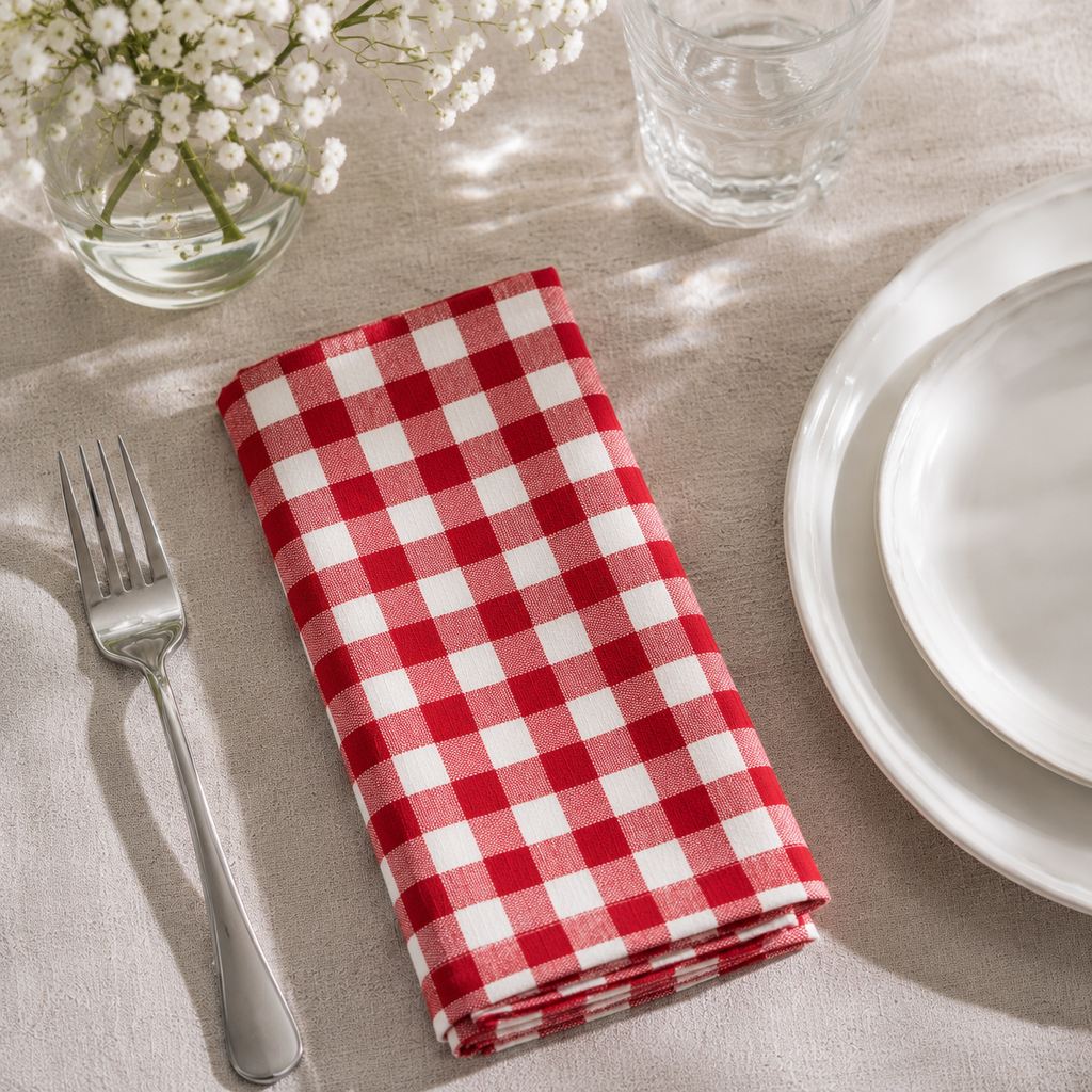 Heritage Gingham Cotton Napkins – Set of 4 (Red)