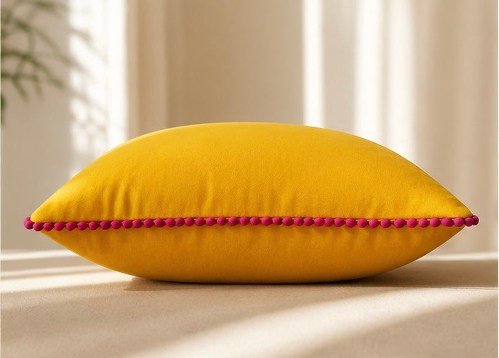 Yellow velvet cushion cover smooth pile cotton export quality