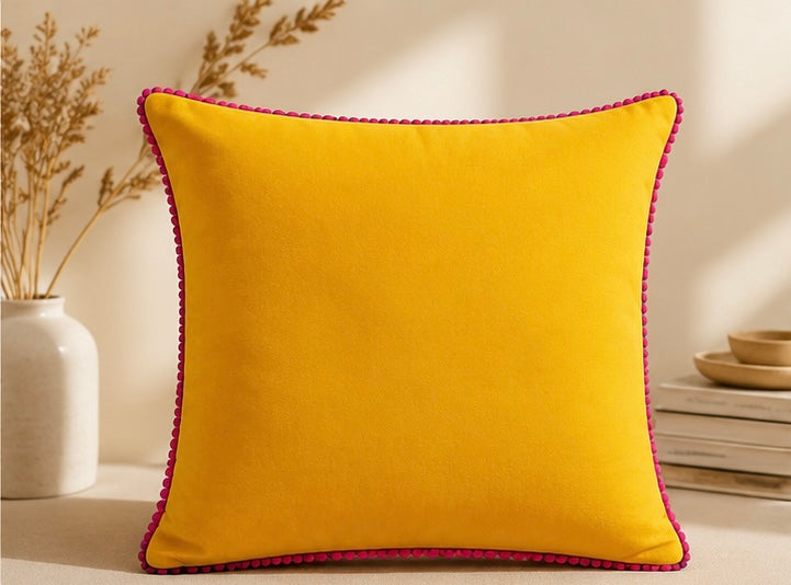 Sunflower yellow velvet cushion cover detail view