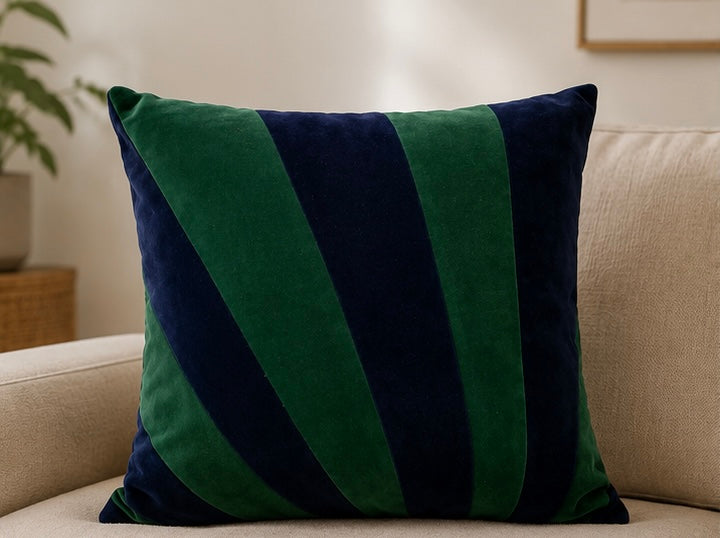 The Velvet Cushion Cover — Stripe Green