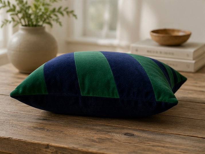 The Velvet Cushion Cover — Stripe Green