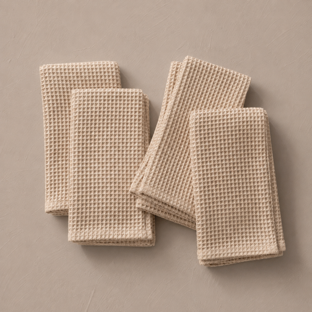 Waffle Weave Kitchen Towel Set – Ivory Beige (Set of 4)