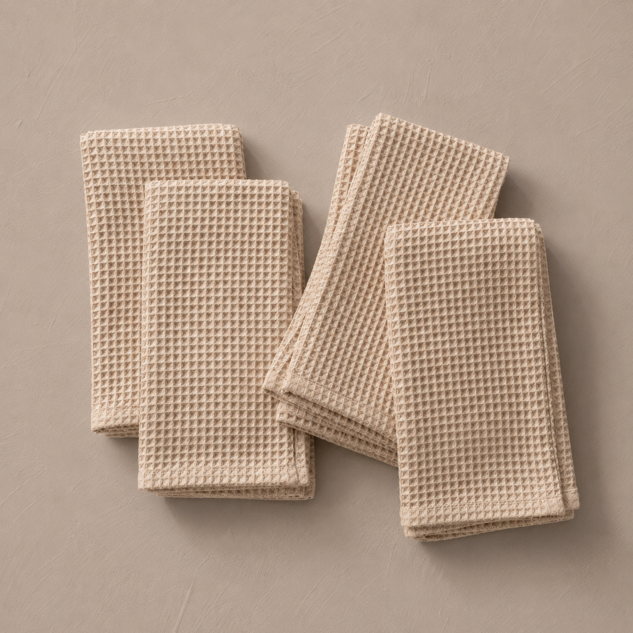 Waffle Weave Kitchen Towel Set – Ivory Beige (Set of 4)