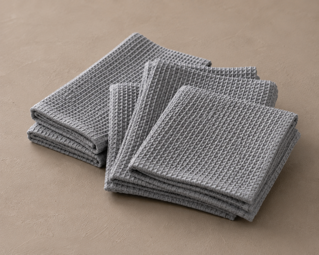 Waffle Weave Kitchen Towel Set – Dove Grey (Set of 4)