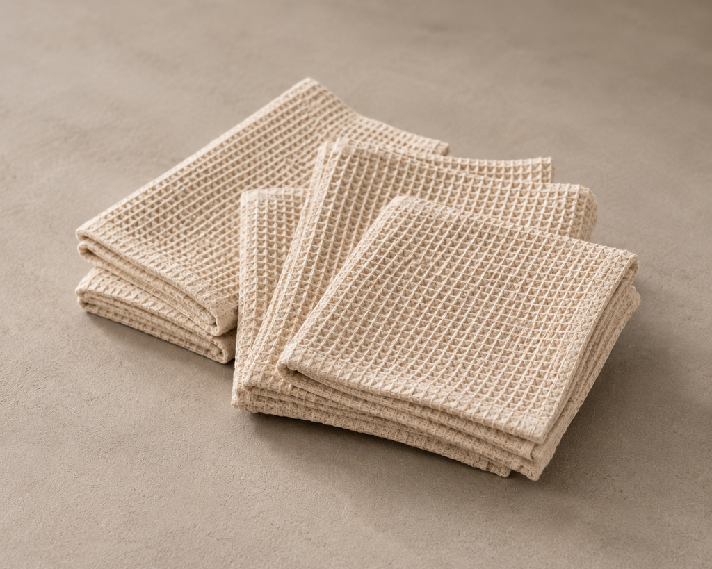 Waffle Weave Kitchen Towel Set – Ivory Beige (Set of 4)