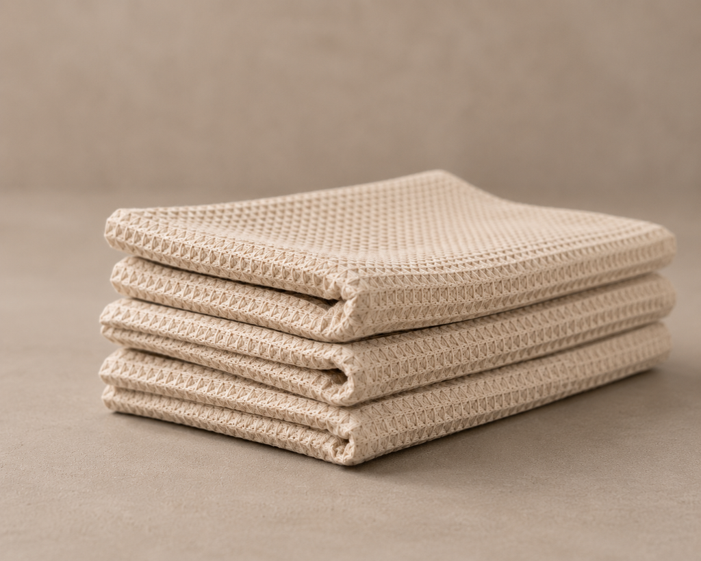 Waffle Weave Kitchen Towel Set – Ivory Beige (Set of 4)