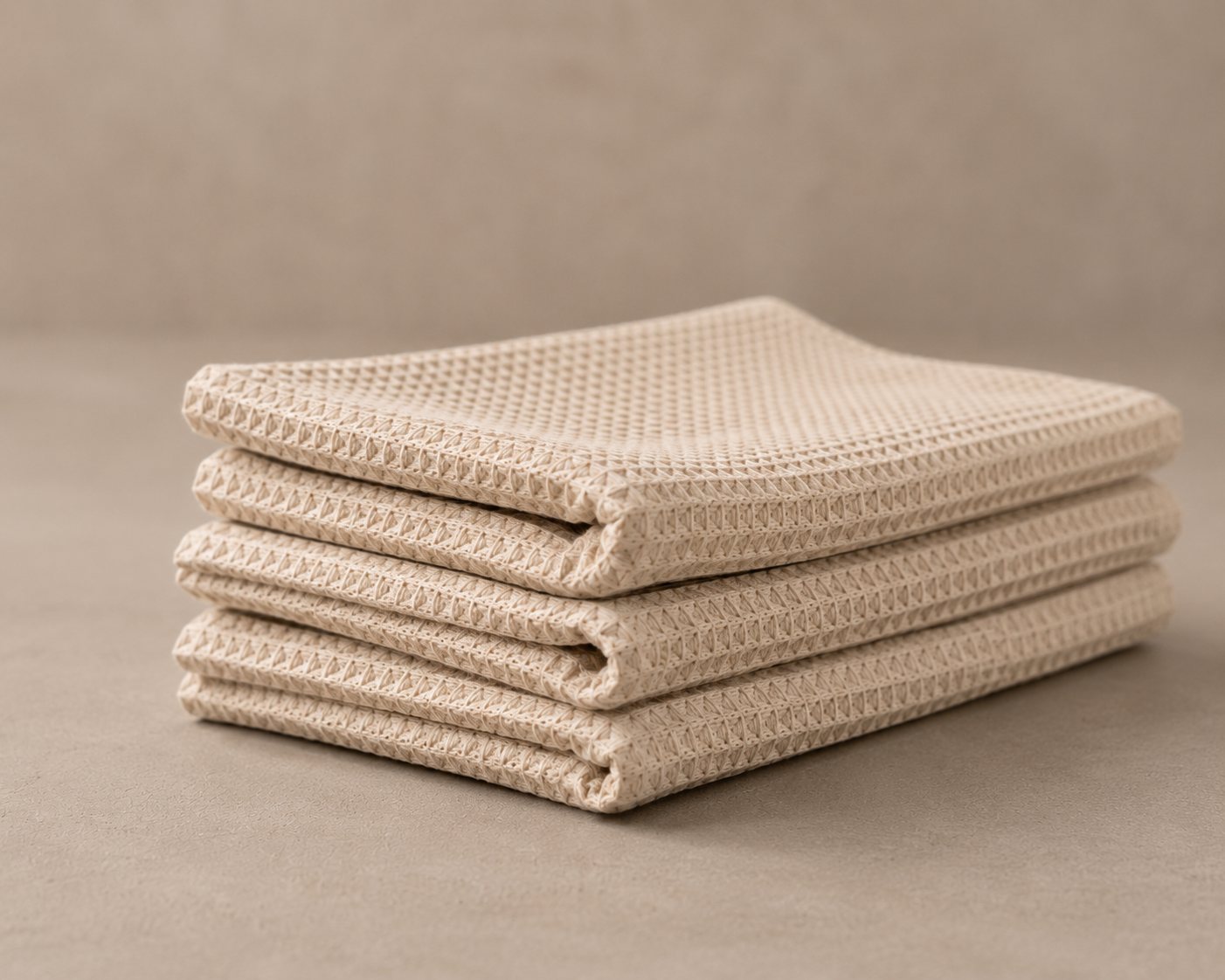 Waffle Weave Kitchen Towel Set – Ivory Beige (Set of 4)