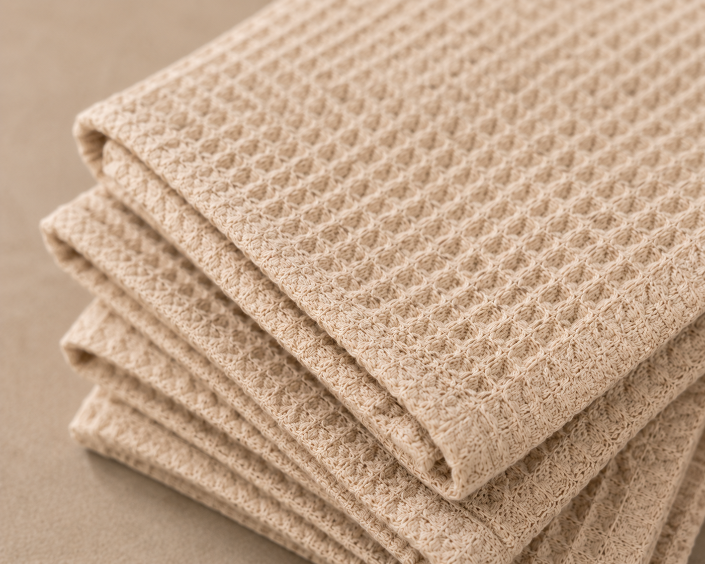 Waffle Weave Kitchen Towel Set – Ivory Beige (Set of 4)