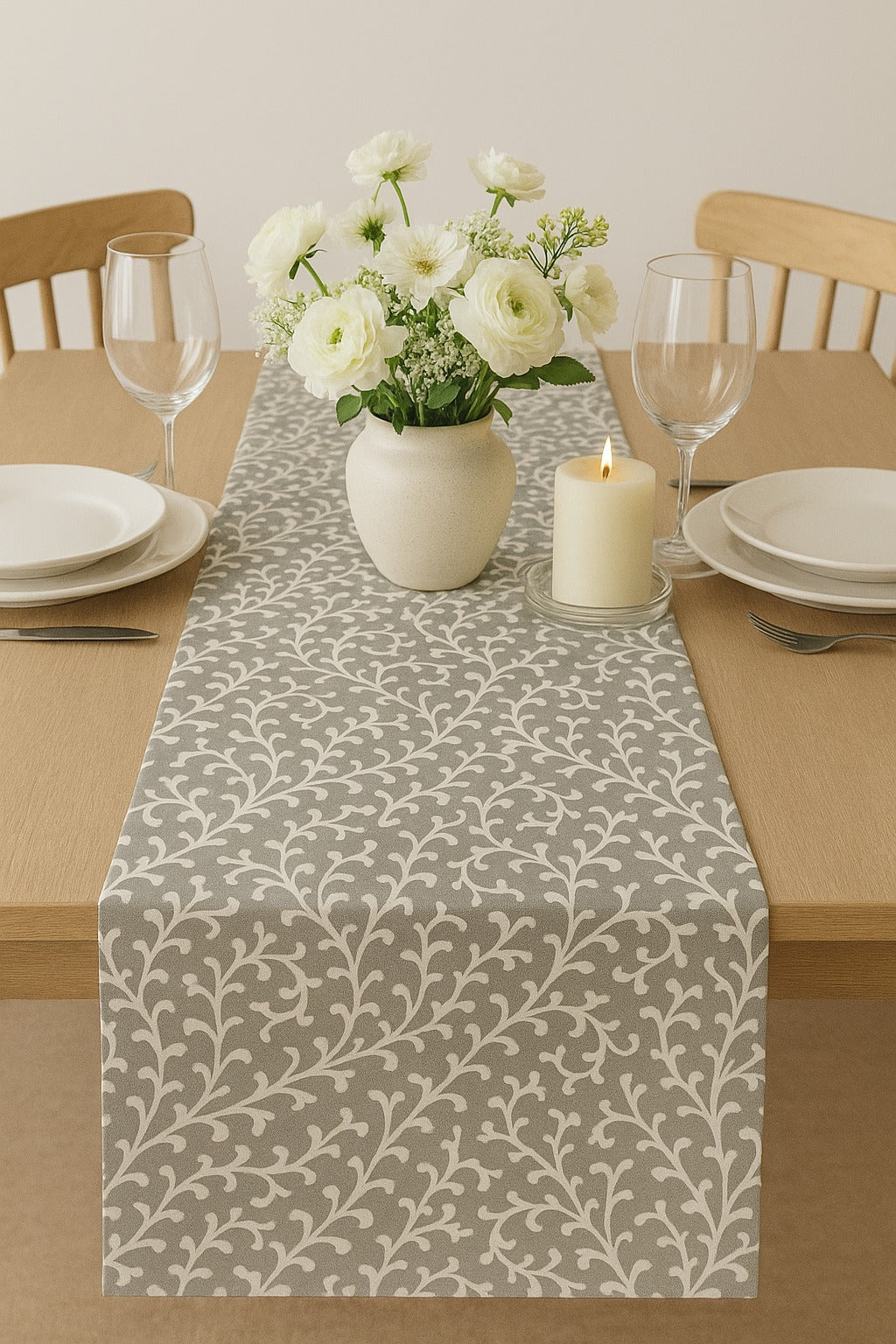 The Printed Cotton Table Runner — Grey