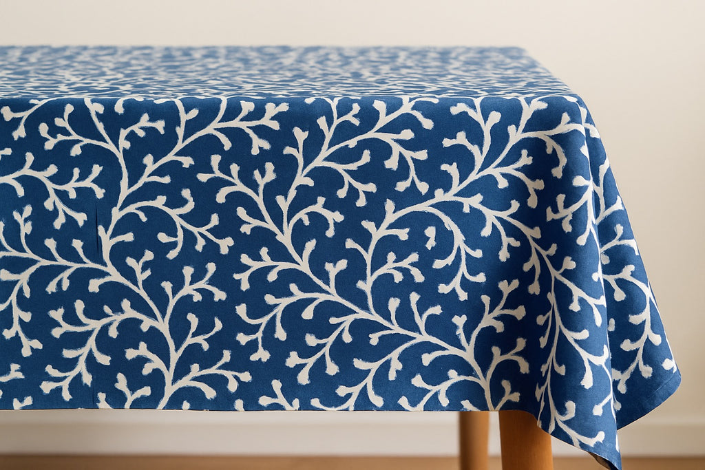 The Printed Cotton Table Cover — Blue