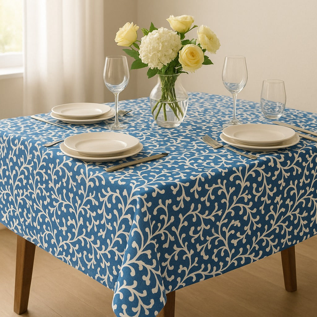 The Printed Cotton Table Cover — Blue