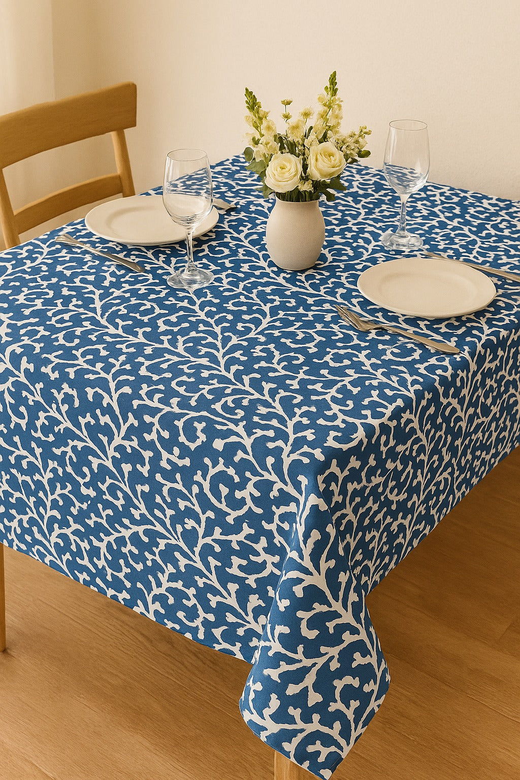 The Printed Cotton Table Cover — Blue
