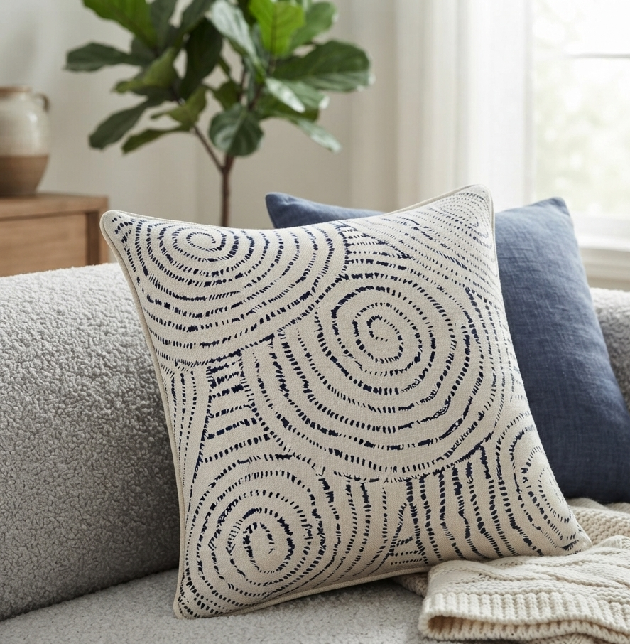 Indigo Spiral Printed Cushion Cover