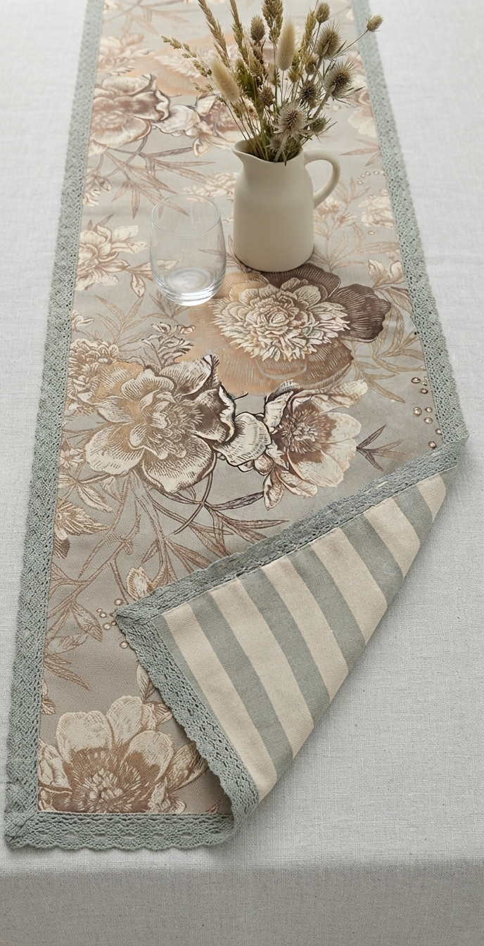 Vintage Bloom Floral Table Runner – Sage & Sand