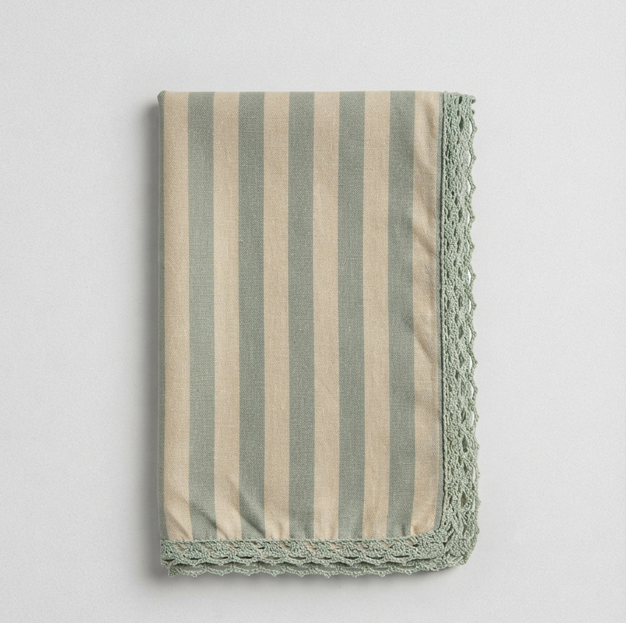 Sage Stripe Lace Napkin Set – Set of 6