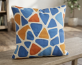Blue & Terracotta Abstract Mosaic Cushion Cover