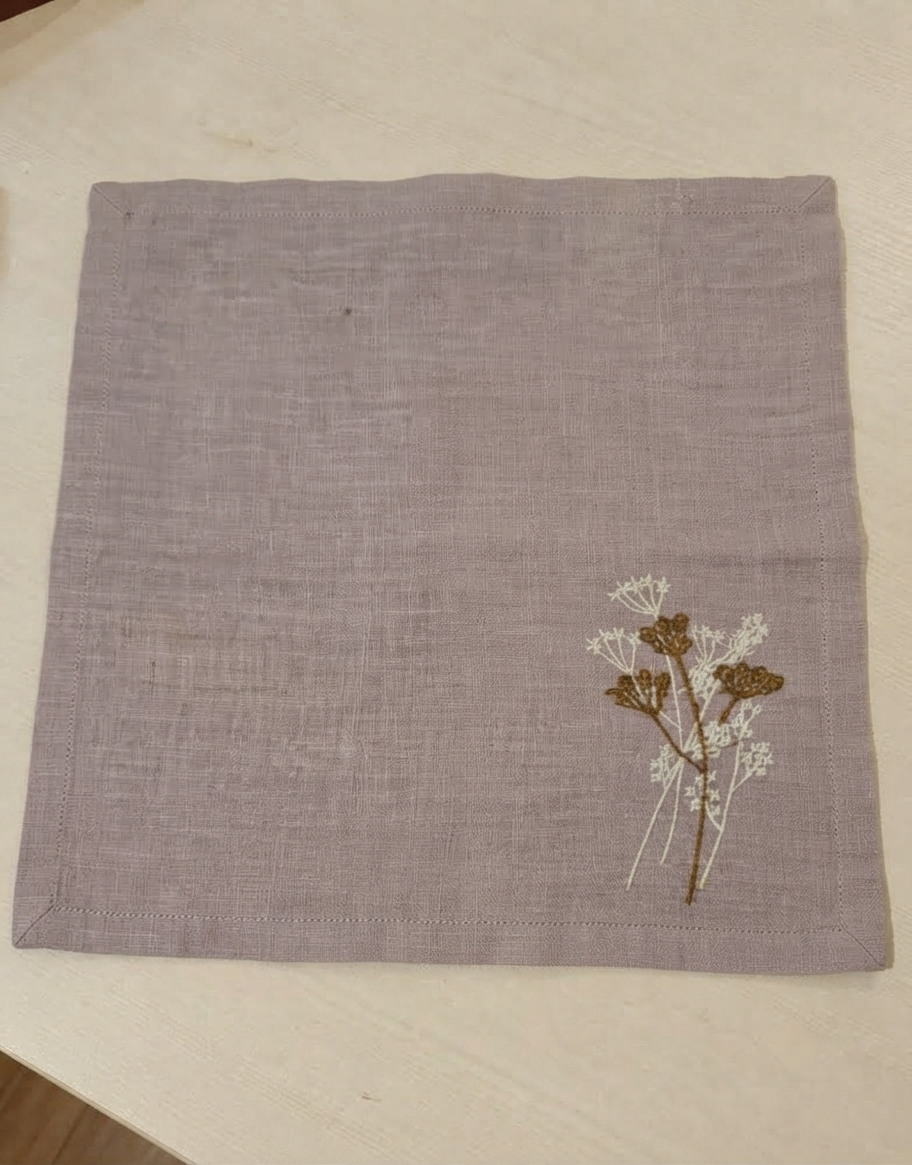 Wildflower Embroidered Linen Napkin Set of 6 – Grey