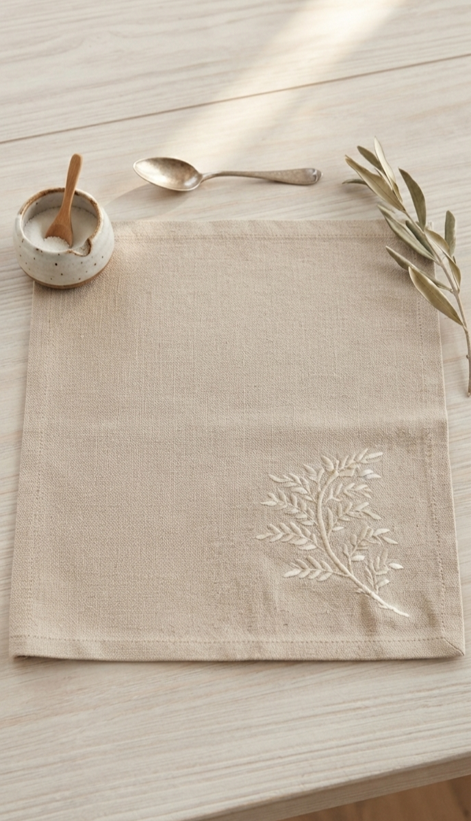 Botanical Branch Cotton Napkin Set of 6 – Natural Beige