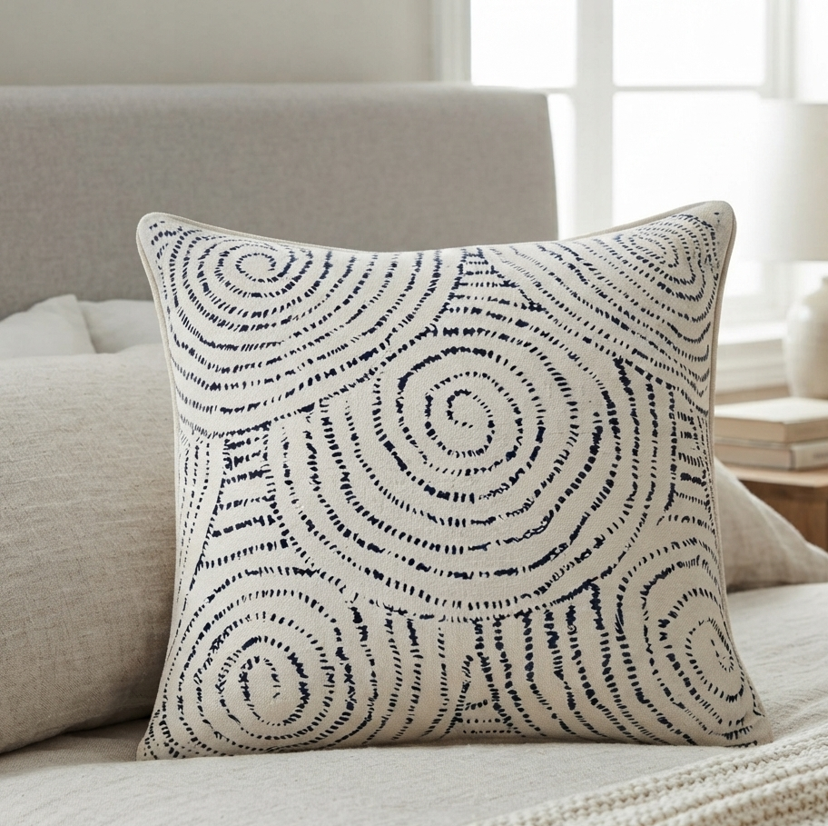 Indigo Spiral Printed Cushion Cover