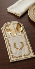 Beige Embroidered Cutlery Pocket Set of 6