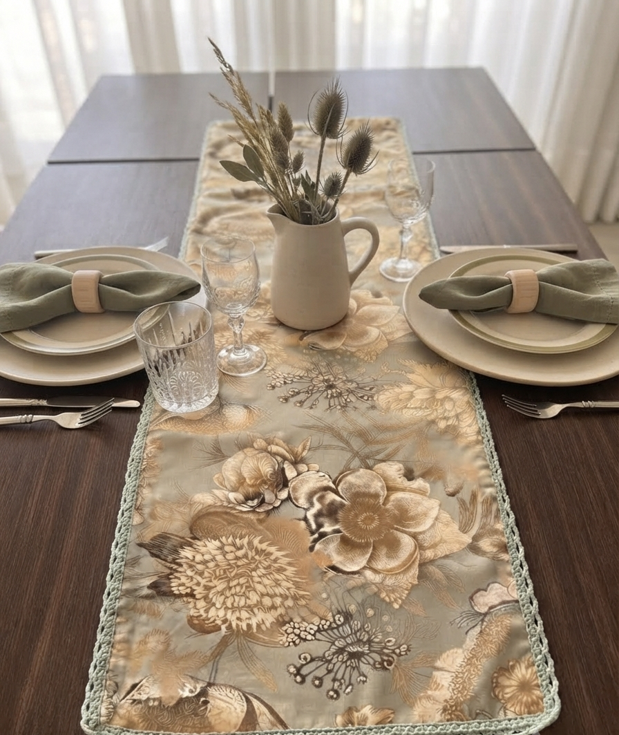 Vintage Bloom Floral Table Runner – Sage & Sand