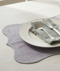 Grey Scalloped Leaf Embroidered Placemat