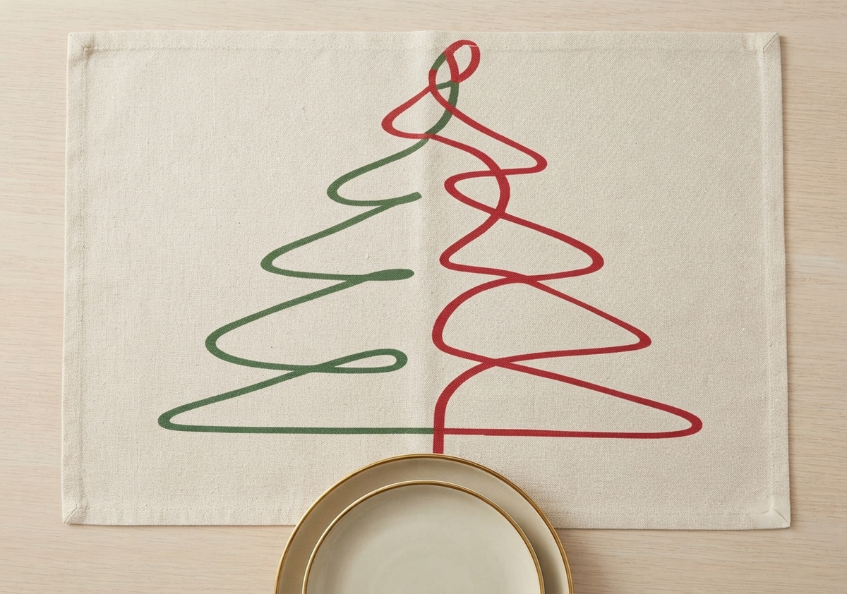 Festive Christmas Tree Line Art Placemat