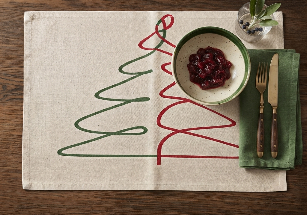 Festive Christmas Tree Line Art Placemat