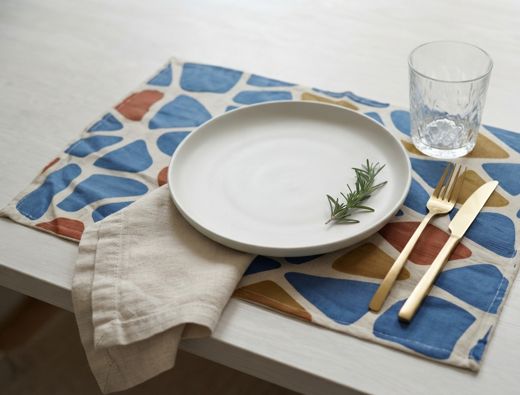 Blue & Terracotta Geometric Cotton Placemat