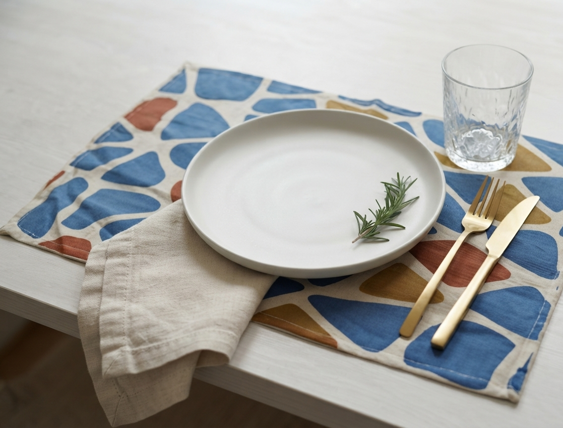 Blue & Terracotta Geometric Cotton Placemat