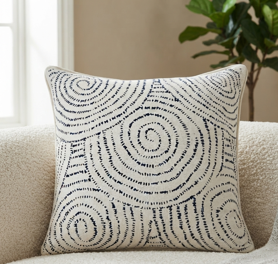 Indigo Spiral Printed Cushion Cover