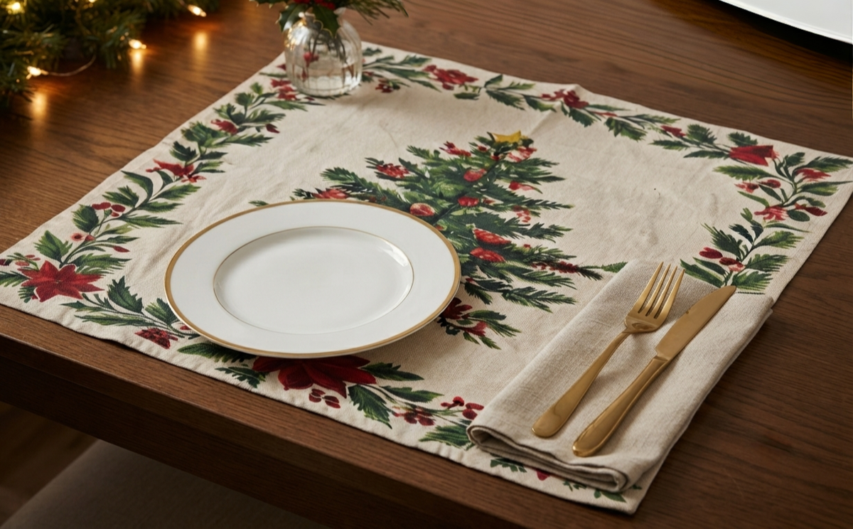 Traditional Christmas Poinsettia Placemat