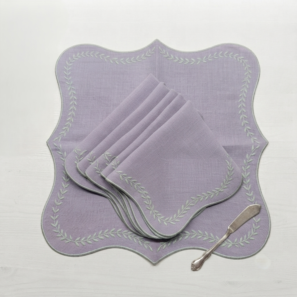 Grey Embroidered Napkin Set of 6