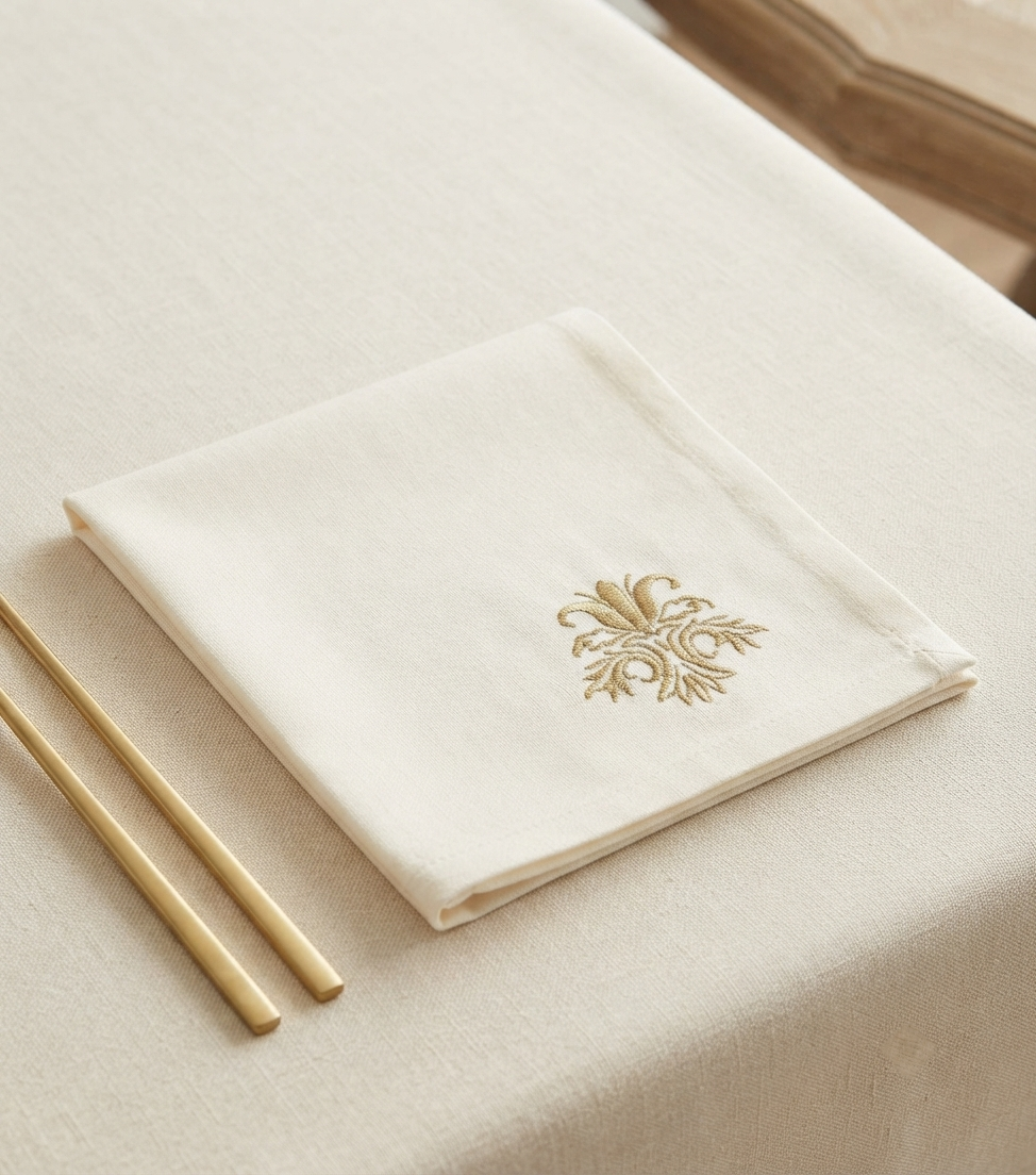 Classic Embroidered Cotton Napkin Set of 6– Ivory & Taupe