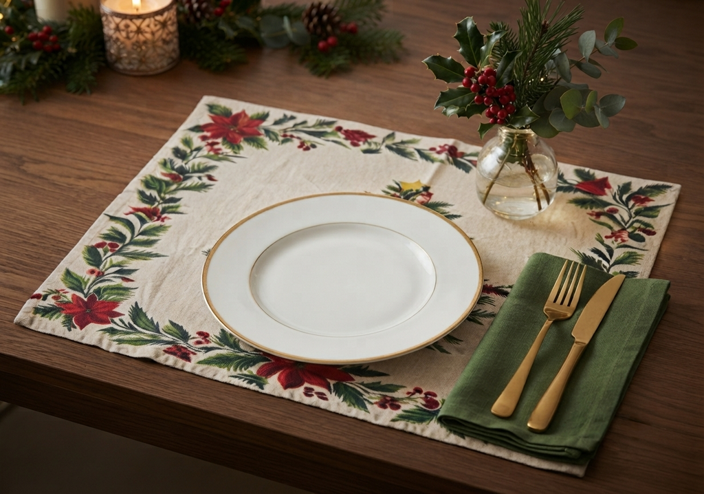 Traditional Christmas Poinsettia Placemat