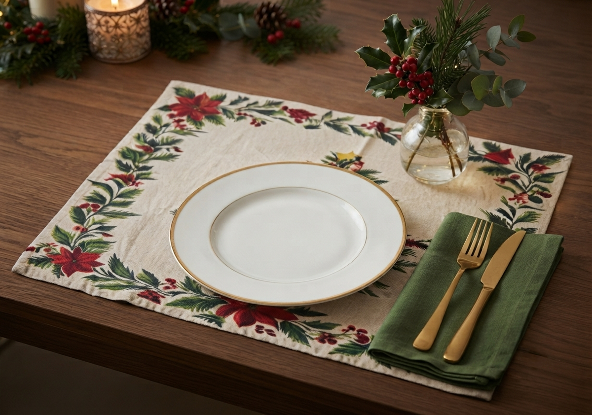 Traditional Christmas Poinsettia Placemat