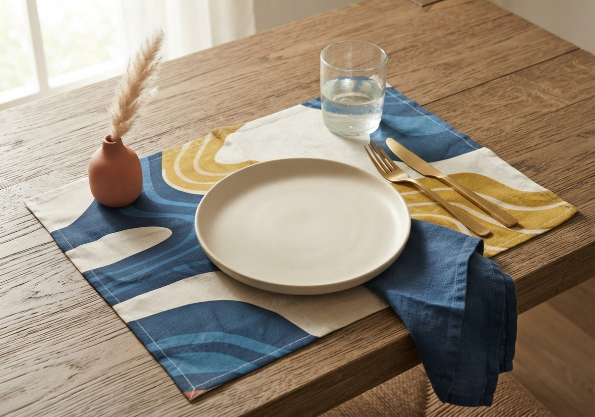 Indigo Mustard Waves Placemat