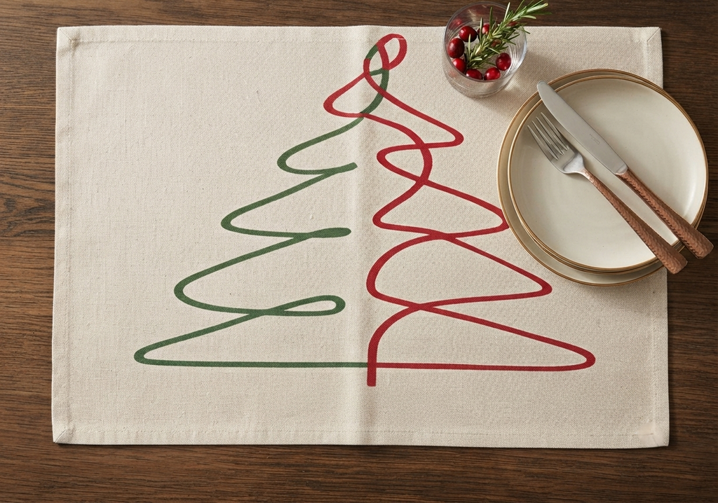 Festive Christmas Tree Line Art Placemat