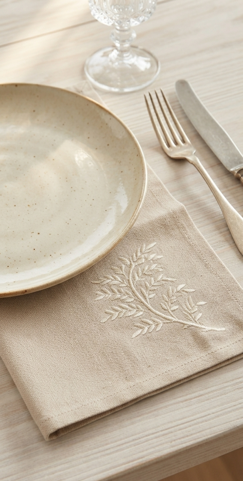 Botanical Branch Cotton Napkin Set of 6 – Natural Beige